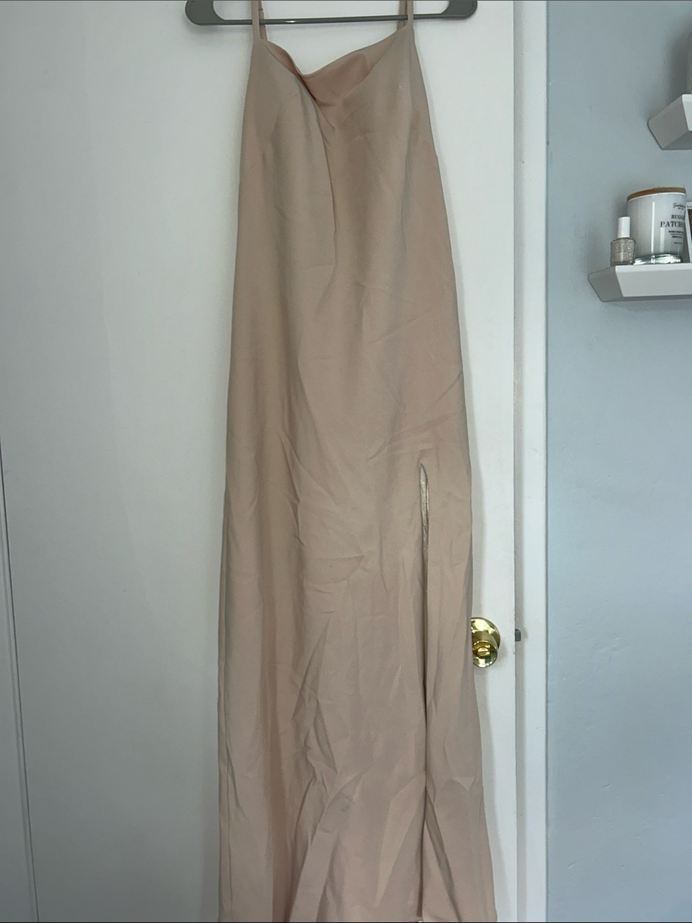Revelry Nude-Beige Slip Dress with Side Slit